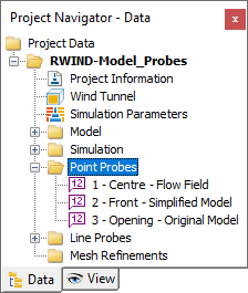 Navegador de projetos, sondas pontuais